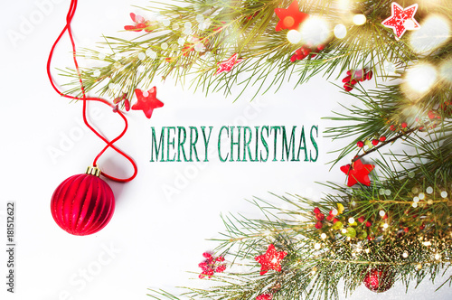 Merry Christmas card with red decorations