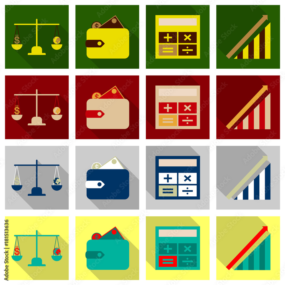 Set of business simple icons. Economic concept in flat style with long shadow Set of business simple icons. Economic concept in flat style with long shadow
