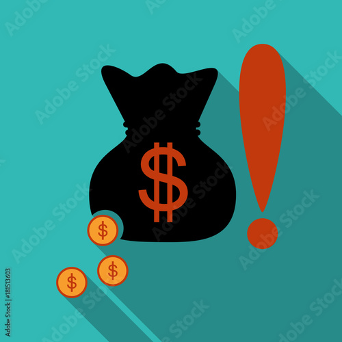 Big money bag with gold coins. Vector illustration with shadow