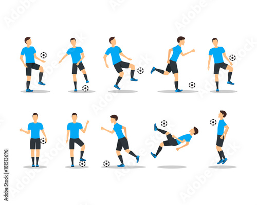 Cartoon Football Players Icon Set. Vector