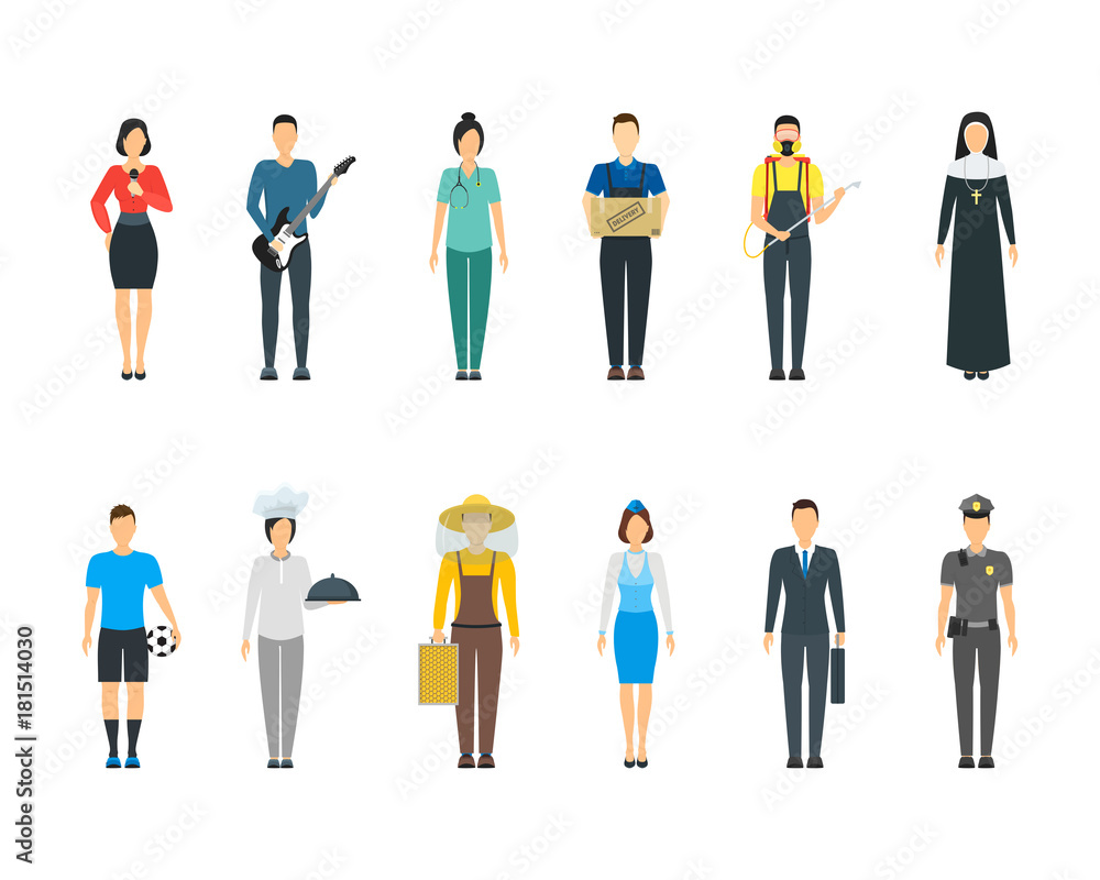 Cartoon Professional People Characters Icon Set. Vector