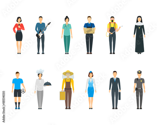 Cartoon Professional People Characters Icon Set. Vector