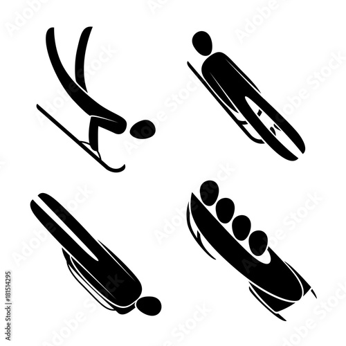 Fotótapéta Silhouette athlete driving bobsled, bobsleigh, skeleton, luge isolated vector il
