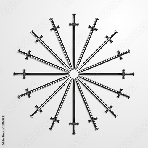 Iron swords piled in a circle. Vector illustration.