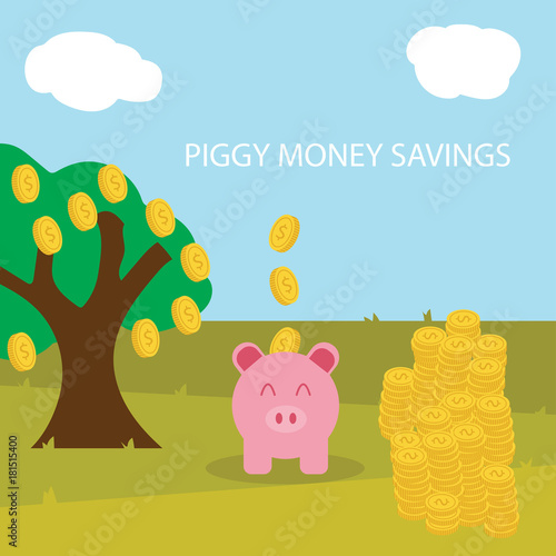 Money savings in pink piggy with gold coin icon - vector illustration Eps 10.