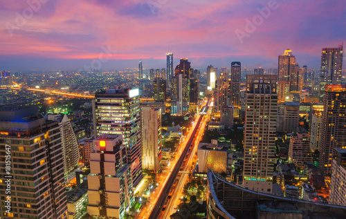 Aerial View of City Building beside Sathorn Street, Famous Business Center of Thailand