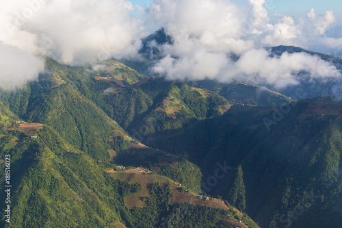 View of the Lower Himalayan Range, Mahabharat Range in Nepal from the bird's eye.