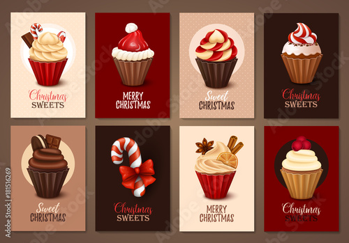 Set of Christmas brochures with sweets. Vector templates.
