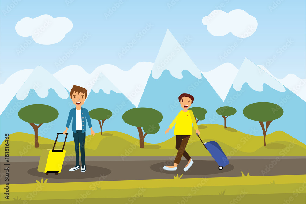 enjoy your holiday travel trip around the world at mountain  - vector illustration