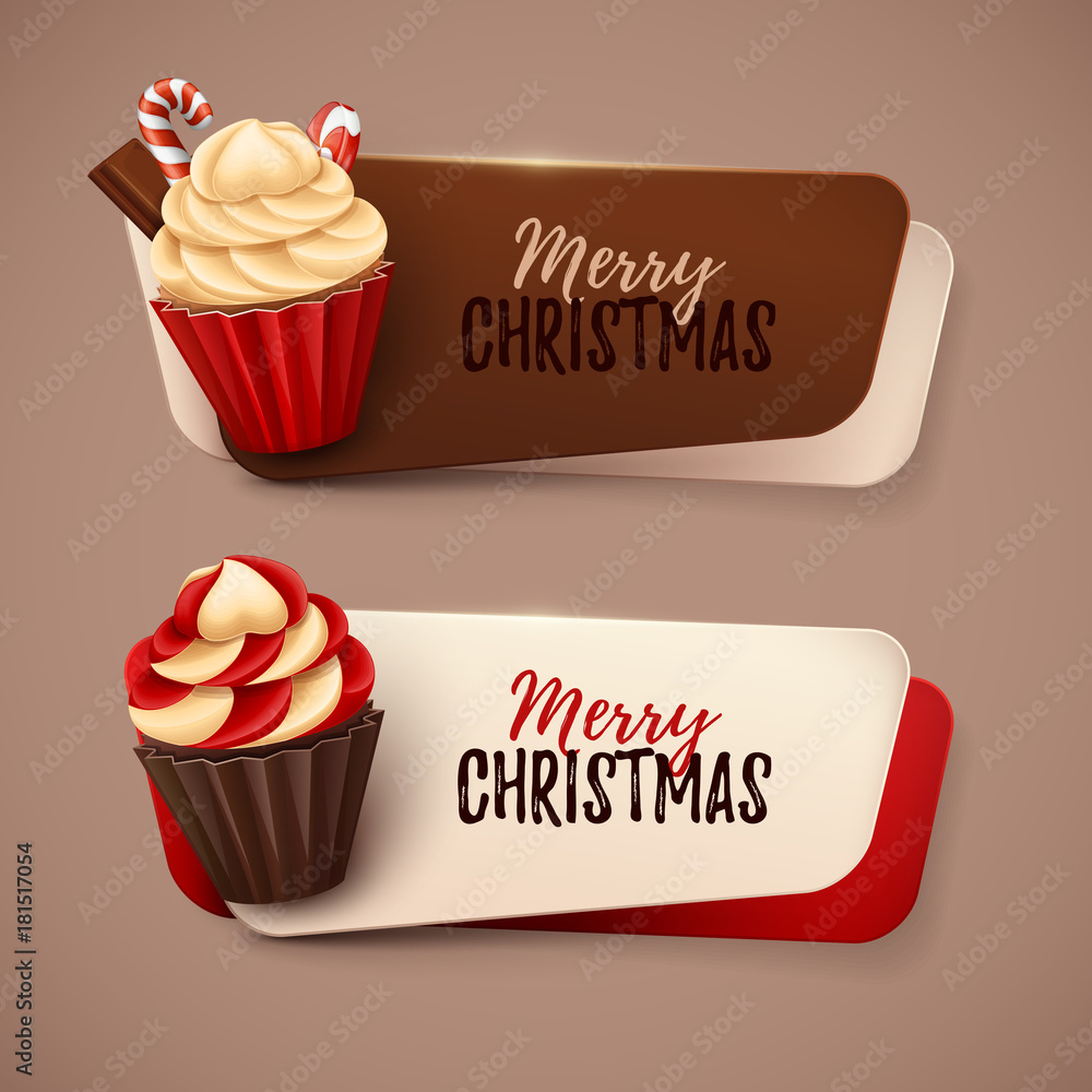 Set of vector banners with Christmas cupcakes Set of vector banners with Christmas cupcakes
