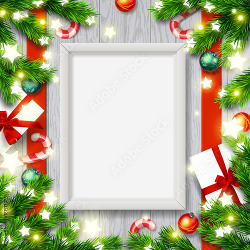 vector empty mock up poster frame. Merry Christmas  greeting card . Happy new year. Xmas vector background