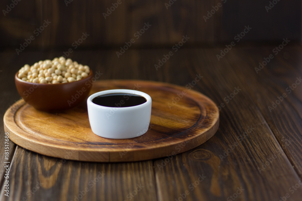 Beautiful soy sauce in a white ceramic bowl Beautiful soy sauce in a white ceramic bowl