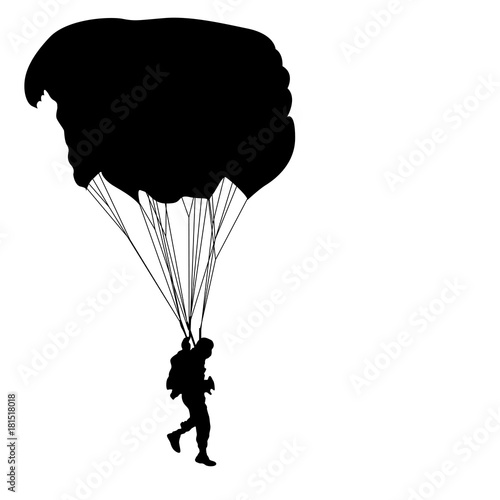 Skydiver, silhouettes parachuting on a white background