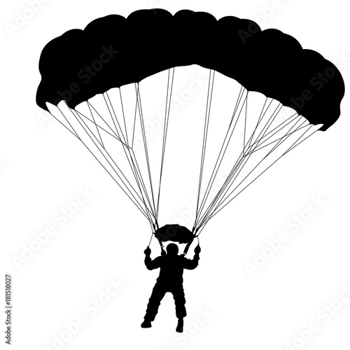 Skydiver, silhouettes parachuting on a white background