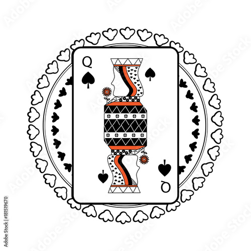round shape of playing card queen character poker