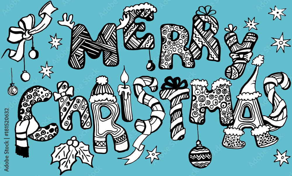 Fototapeta premium Hand drawn Merry Christmas font.