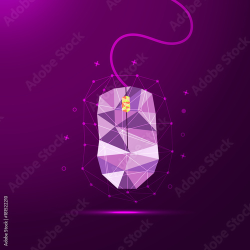 low poly computer mouse with lines, dots and decorative elements, technology concept