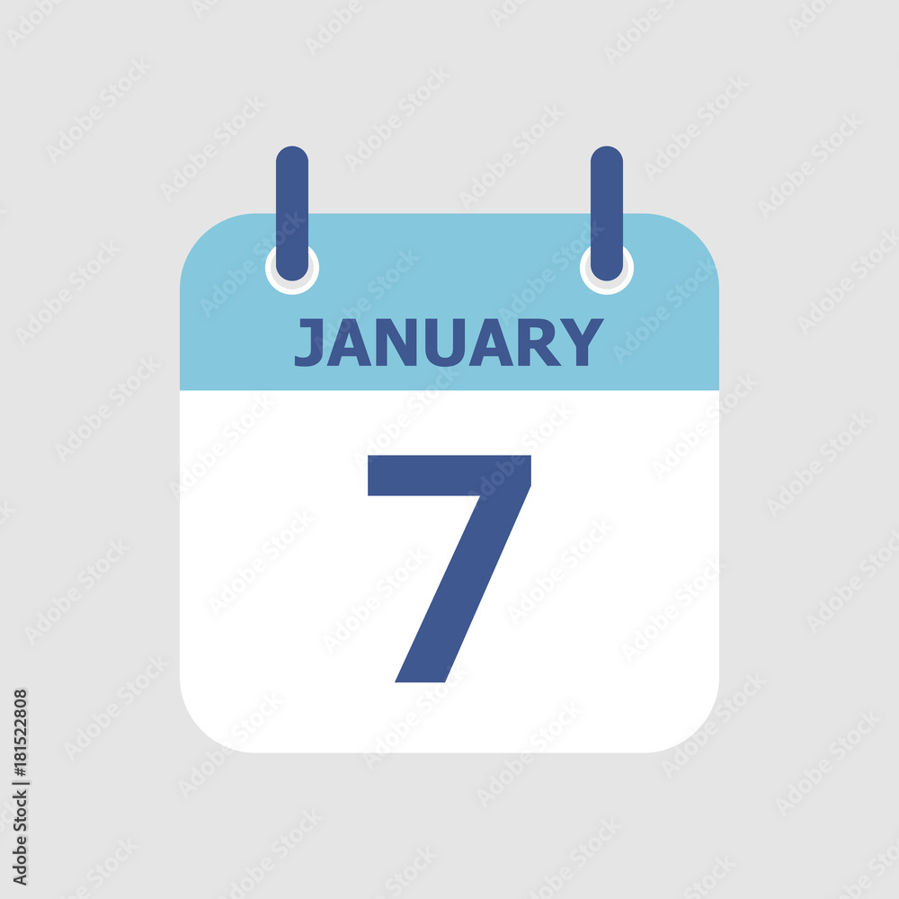 Flat icon calendar 7th of January isolated on gray background. Vector illustration. Flat icon calendar 7th of January isolated on gray background. Vector illustration.