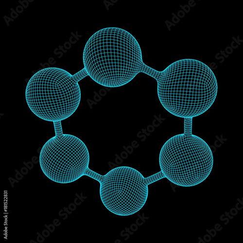 Wireframe Mesh Hexagon Molecule. Connection Structure. Low poly vector illustration. Science and medical healthcare concept © newb1