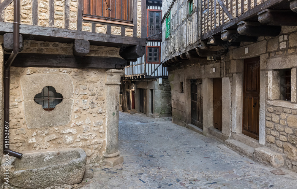 Typical street in the historic village of La Alberca. Spain.