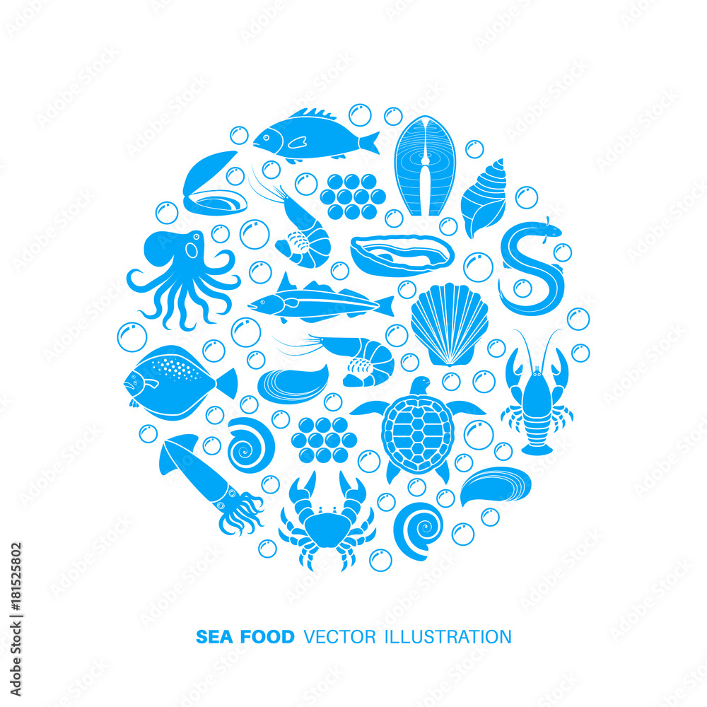 Seafood and fish icons