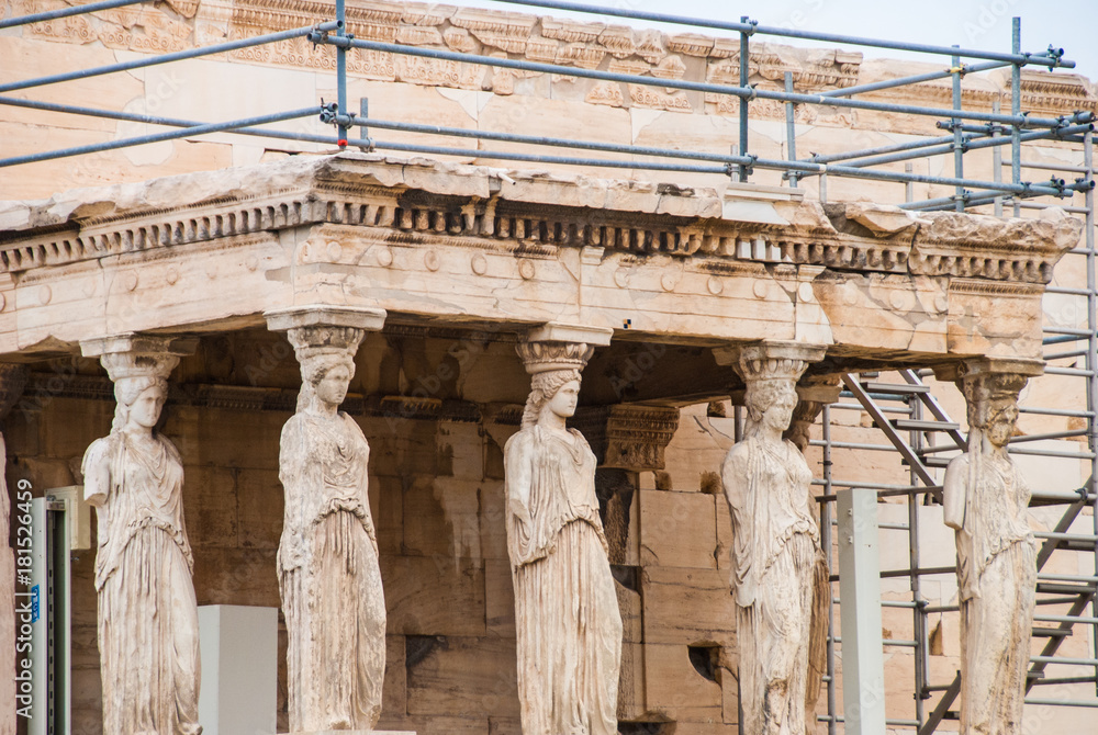 Caryatids in the Erechtheion temple on Parthenon, Athens Greece 