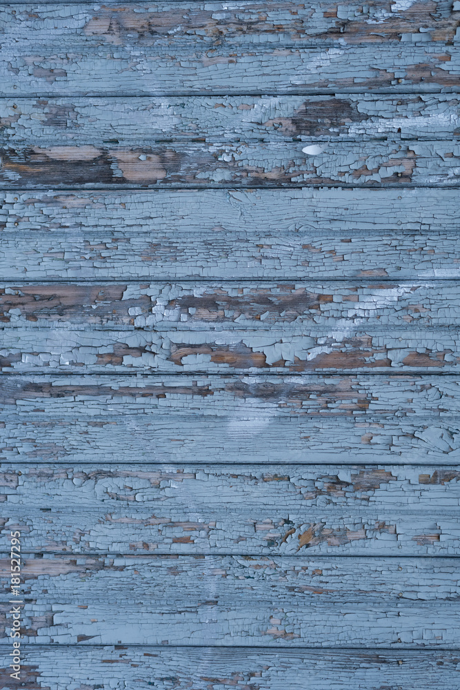 Fototapeta premium Blue wood texture background. Horizontal wood planks