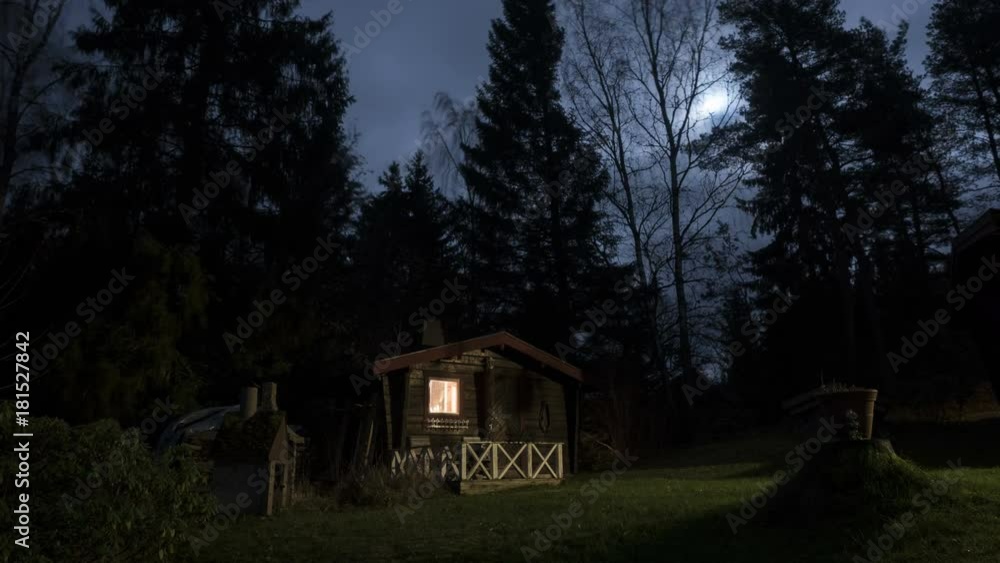 Time-lapse of Small sauna, during moonlight. Time-lapse of Small sauna, during moonlight.