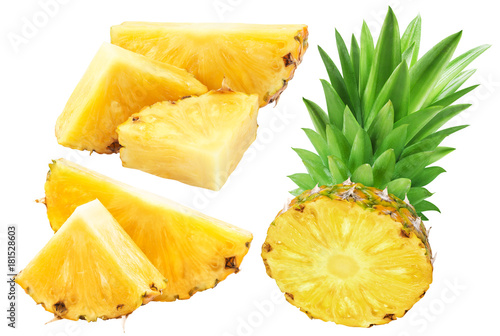 Pineapple slices isolated on white background. Collection