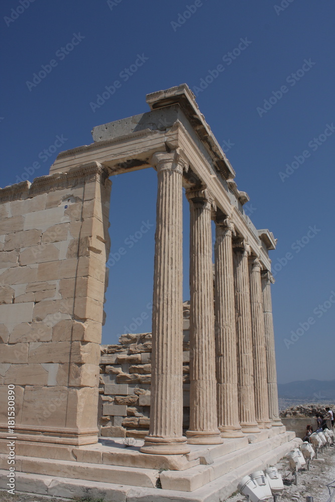 Photo of iconic Erechtheion with famous Caryatids, Acropolis hill, Athens historic center, Attica, Greece
