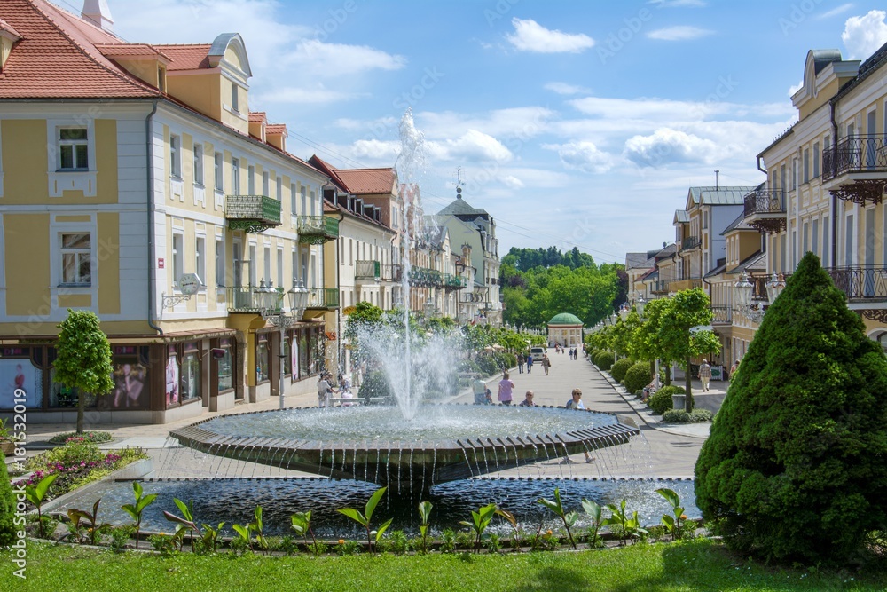 Fototapeta premium Spa architecture - sunny day in the center of town Frantiskovy Lazne (Franzensbad) near historical city Cheb - Czech Republic (region Karlovy Vary), Europe