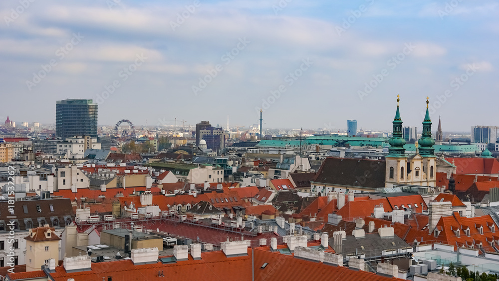 Fototapeta premium Vienna skyline, Austria. Aerial view of Vienna. Austria. Vienna Wien is the capital and largest city of Austria, and one of the 9 states of Austria.