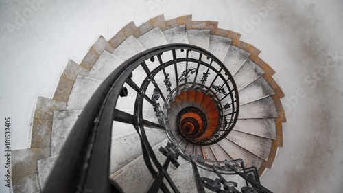 Spiral staircase in an old house. Fibonacci spiral.
