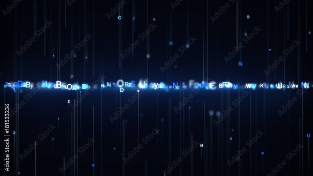 Random blue alphabet letters abstract futuristic technology concept Random blue alphabet letters abstract futuristic technology concept