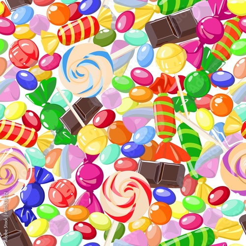Seamless pattern of assorted sweet candies. Vector illustration
