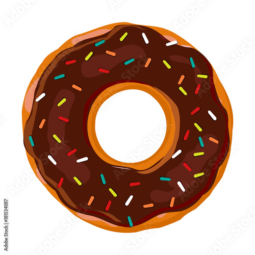 Sweet donut. Donut withchocolate glaze isolated on white background. Vector