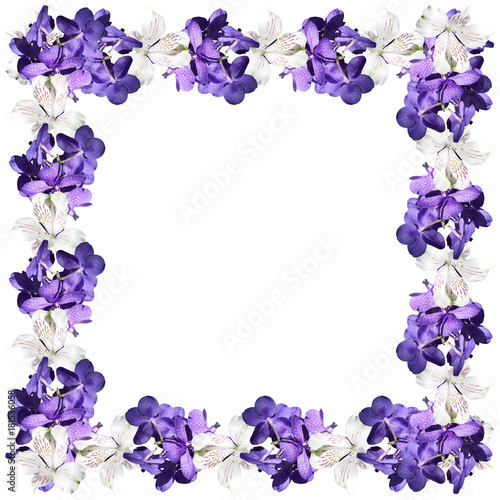 Beautiful floral background of white alstroemerias and orchids vanda 