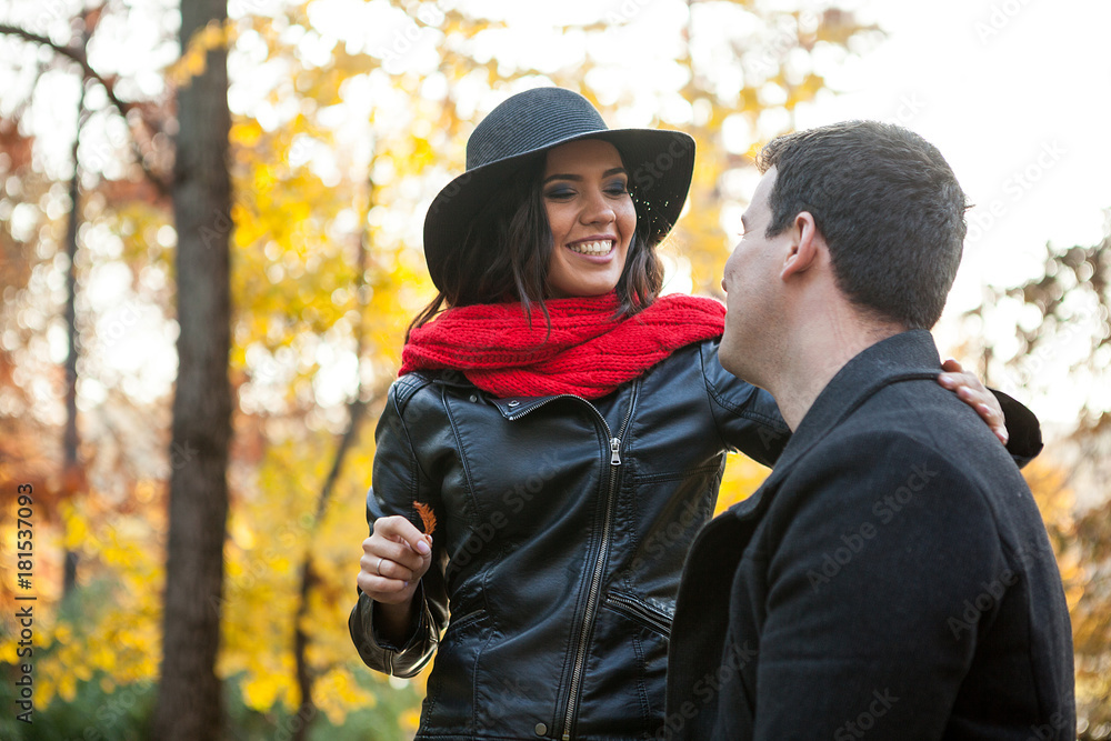 In lov beautiful gourgeous couple in autumn park In lov beautiful gourgeous couple in autumn park