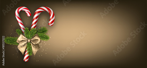 Golden Christmas banner with candy canes.