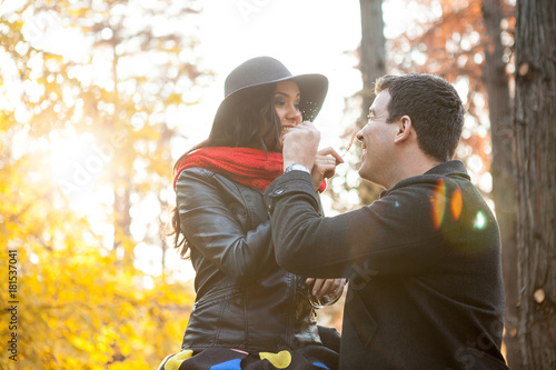 In lov beautiful gourgeous couple in autumn park