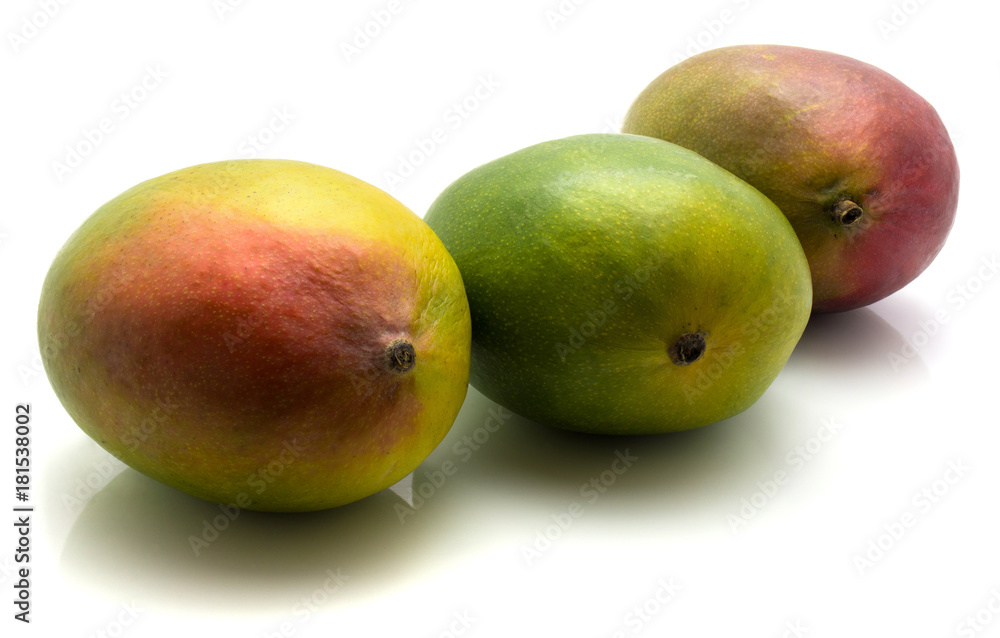 Mango isolated on white background three ripe. Mango isolated on white background three ripe.