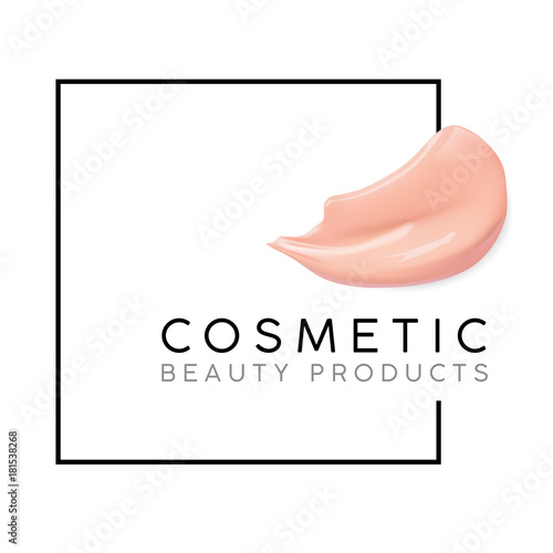 Makeup design template with place for text. Cosmetic Logo concept of liquid foundation and lipstick smear strokes