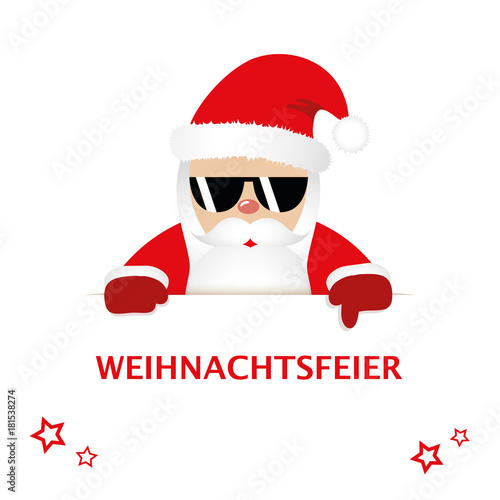weihnachtsmann mit sonnenbrille macht auf weihnachtsfeier aufmerksam