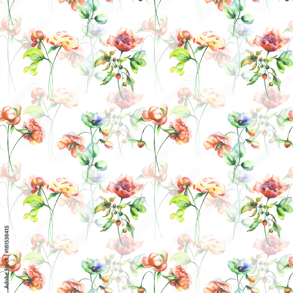 Seamless pattern with Garden flowers