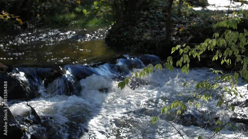 Rapid stream, river water flowing through the stones, wonderful nature scene of wilderness, cascades splashes rocks, natural park, autumn season. Slow motion. Rapid stream, river water flowing through the stones, wonderful nature scene of wilderness, cascades splashes rocks, natural park, autumn season. Slow motion.