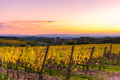 Panoramic view of the Chianti region in Tuscany, Italy. Autumn season.