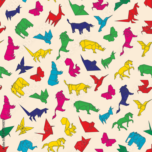 Vector illustration of seamless pattern of origami animals