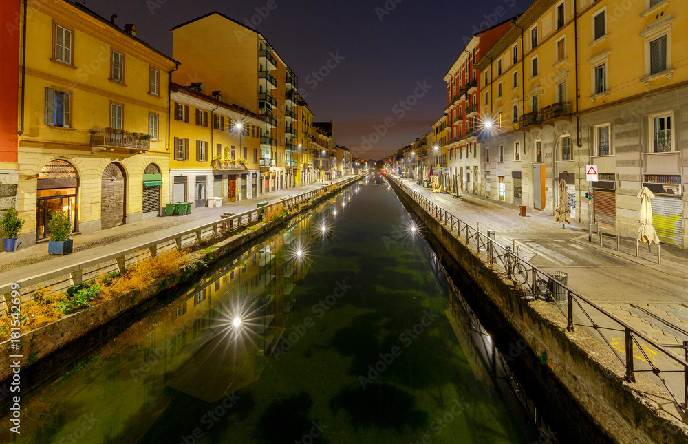 Naklejka premium Milan. Canal Naviglio Grande at sunset.