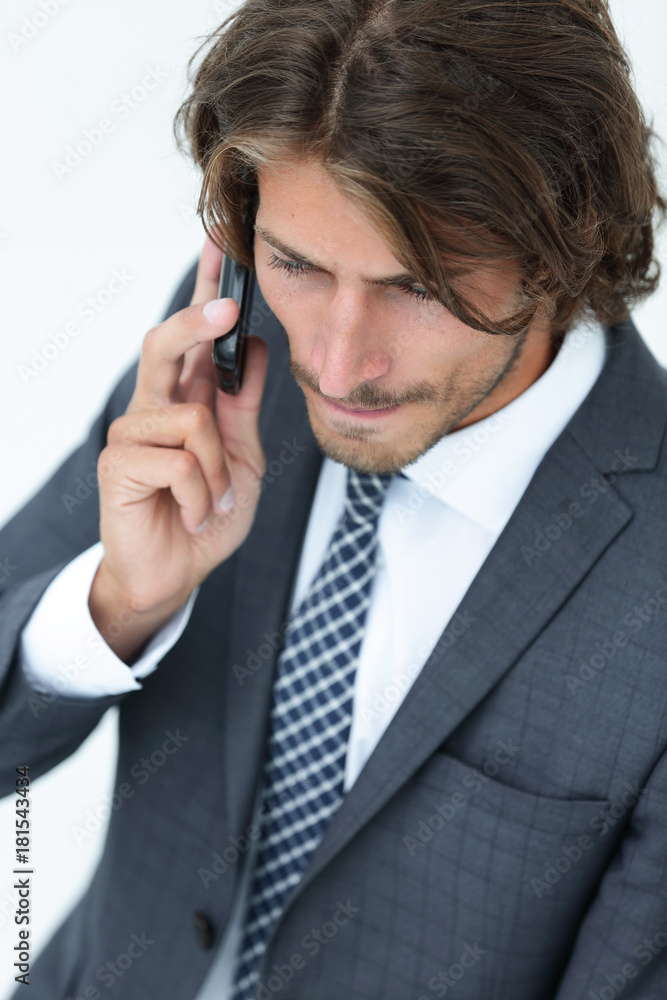 view from above business man talking on a mobile view from above business man talking on a mobile