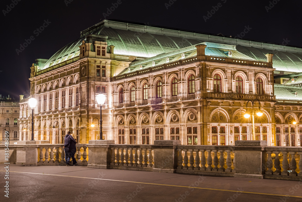Opera house in Vienna at night, Austria